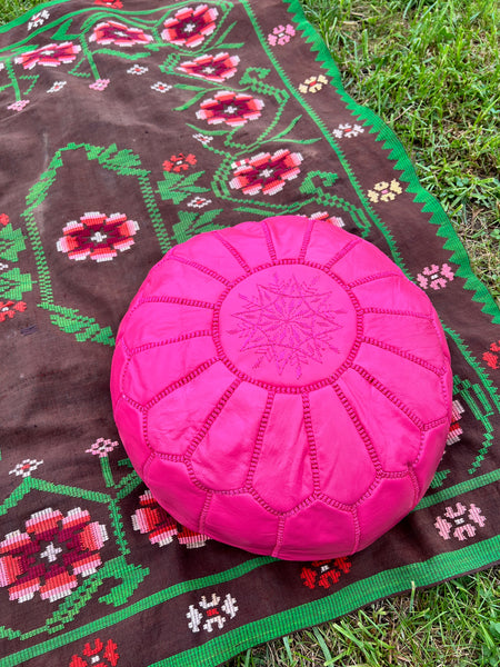 Paradise Pink Moroccan Leather Pouf