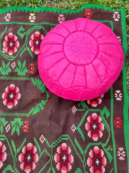 Paradise Pink Moroccan Leather Pouf