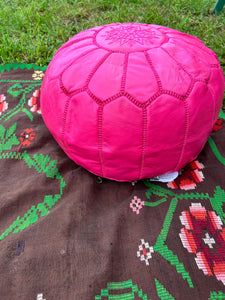 Paradise Pink Moroccan Leather Pouf